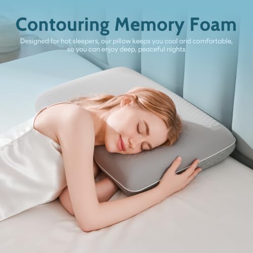 Cooling Gel Memory Foam Pillow with Removable Cover - Standard Grey, 23.6 x 15.7 inches