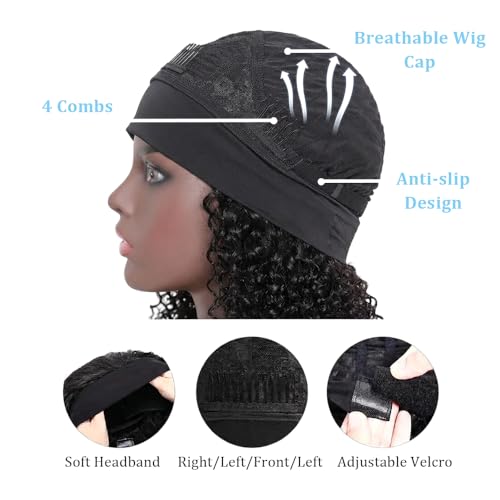 Deep Wave Headband Wig 18 Inch Human Hair Curly No Lace Glueless for Black Women - Natural Color