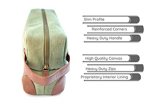 Vetelli Vintage Canvas Toiletry Bag - Green Travel Dopp Kit Waterproof & Durable