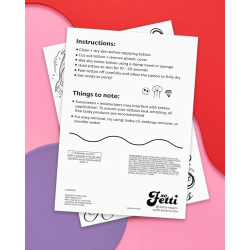 xo, Fetti Y2K Realistic Temporary Tattoos - 56 Pcs | Girly 2000s Bachelorette, Birthday Favors, Halloween Party Accessory, Fake Tats, Festival Stickers