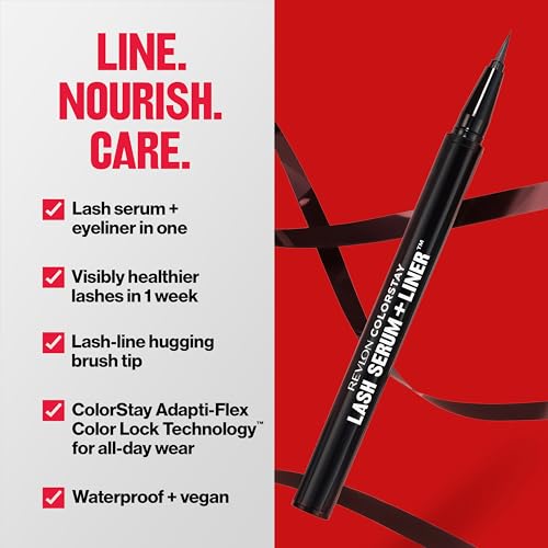 REVLON ColorStay Lash Serum + Liner, Waterproof Eyeliner, Healthier Looking Eyelashes, Smudge-Resistant Flexible Brush Tip, 001 Blackest Black