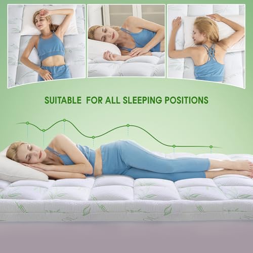 Green King Mattress Topper with Deep Pocket - Bamboo Viscose Pillow Top, 8-21 Inch Fit