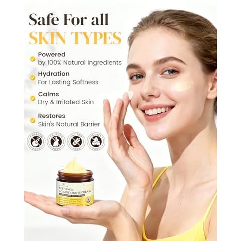 Bee Venom Moisturizing Cream, All-in-One Nourishing Moisturizer with Hyaluronic Acid, Firming & Hydrating Face and Body Cream, Natural Gentle Formula for All Skin Types (50g * 2PCS)