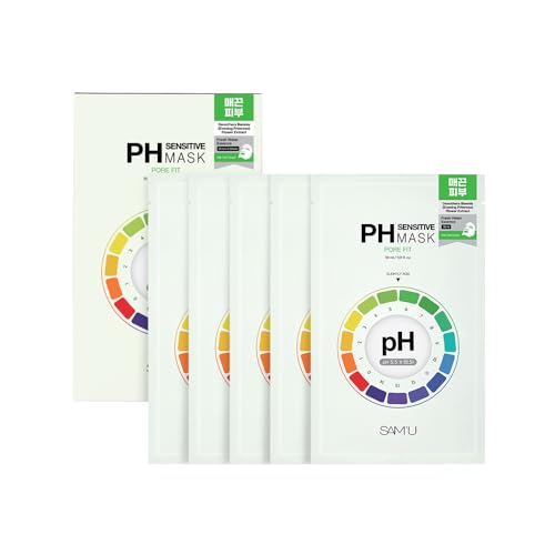 SAM¡¯U PH Sensitive Pore Fit Face Mask ? Pore Tightening & Exfoliating Vegan Sheet Mask with AHA, BHA, PHA, LHA, Texture Refining, Travel-Friendly Korean Skincare (5 Sheets)