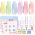 Beetles Fruity Milk Jelly Gel Nail Polish Set - 6 Colors Spring Pastel Gel Polish Kit Pink Purple Blue Peach Nude Green Yellow Sheer Translucent Effect Soak Off UV Nail Art Manicure Gift for Women