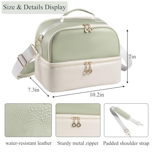 Travel Nail Polish Organizer Bag Holds 35 Bottles & Nail Lamp - Green & Beige