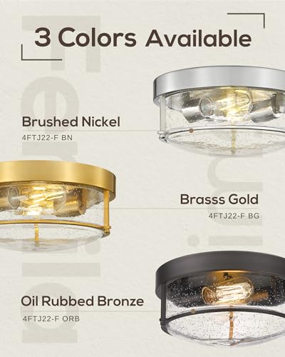 Farmhouse Flush Mount Ceiling Light Oil-Rubbed Bronze Seeded Glass - Indoor & Outdoor