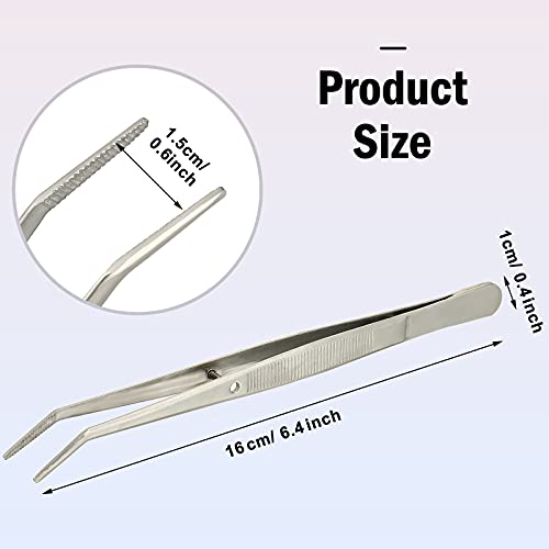 Honoson 10 Pcs Stainless Steel Tweezers for Crafting with Curved Serrated Tip Multipurpose Forceps Sewing Machine Tweezers Bulk (Silver)