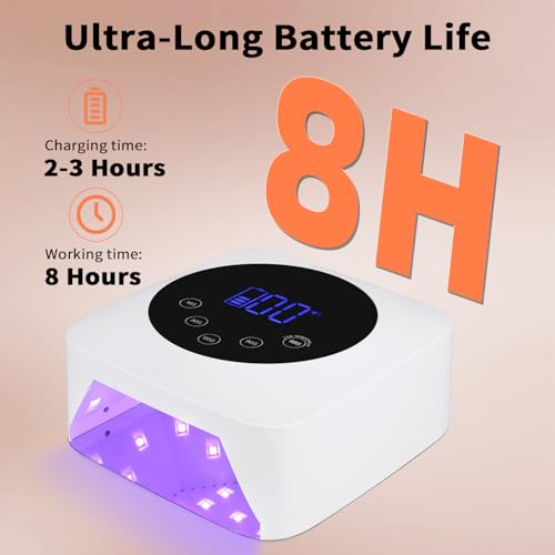 Cordless UV LED Nail Lamp,72W Rechargeable Nail Dryer for All Gel Nails with 5 Timers & Mirror Base,Touch Control & Auto Sensor,Ideal for Training,Nail Art Pratice,Home and Salon(White)