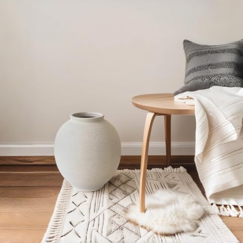 13-Inch White Ceramic Vase - Oval Sandstone Finish, Large Farmhouse Decor