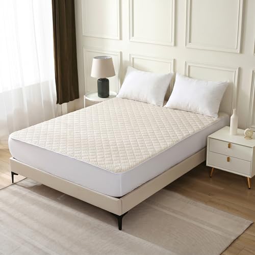 King Size Organic Cotton Mattress Protector - Quilted Waterproof Breathable Fitted Cover