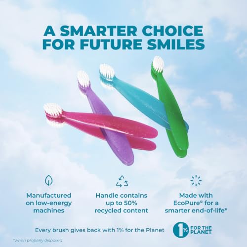 RADIUS Totz Toothbrush for 18 Months Plus - Assorted 6 Count (Blue/Pink/Purple/Green/Yellow/Coral) Extra Soft BPA Free