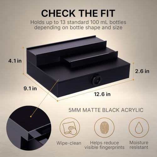 GOH&FTY Matte Black Cologne Organizer with Drawer & Hidden Compartment - 3-Tier