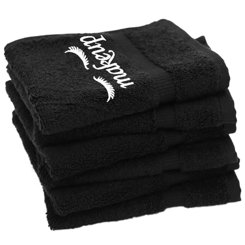 Set of 6 Makeup Remover washcloth. Turkish Cotton Perfect for Makeup Bag! 13x13 inches - Black