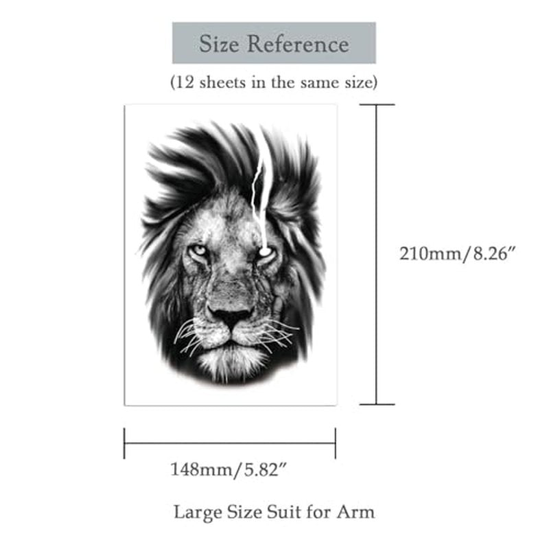 12 Sheets Arm Waterproof Temporary Tattoo Stickers Black Fierce Tiger Lion Wolf for Men Women Teens