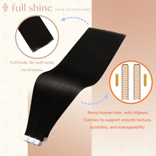 Fshine Natural Black Tape-In Hair Extensions 18 Inch #1B Remy Human Hair