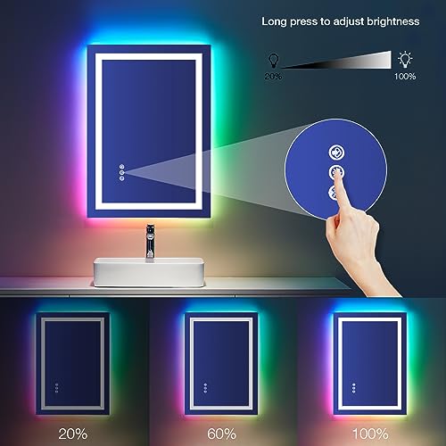 RGB LED Bathroom Mirror with Lights, Dimmable & Anti-Fog, 20x28 Inches - Variation Rgb / 28L x 20W