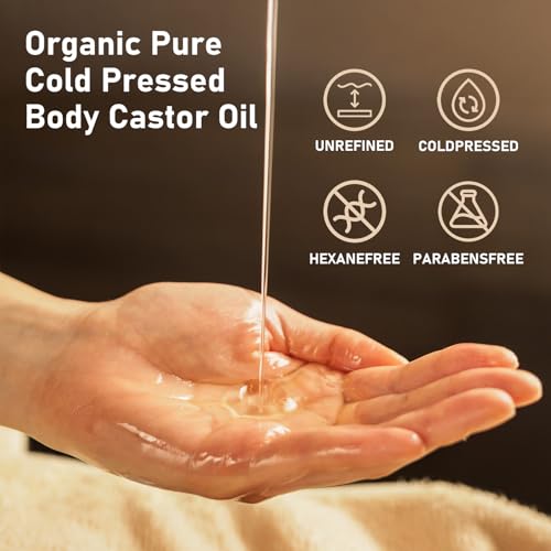 Organic Castor Oil Roll-On with Rose Quartz Roller Ball - Pure & Unscented, 1.7 Fl Oz