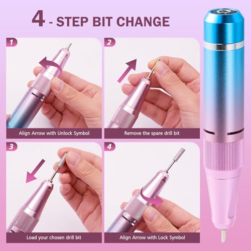 Electric Nail Drill 40000RPM Cordless Manicure & Pedicure Kit with Accessories