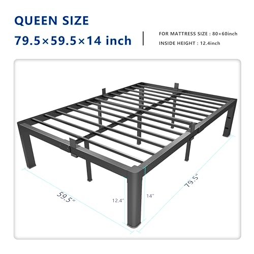Yookare 14 Inch Queen Platform Bed Frame - Heavy Duty Metal Mattress Foundation with Recessed Legs & Rounded Corners