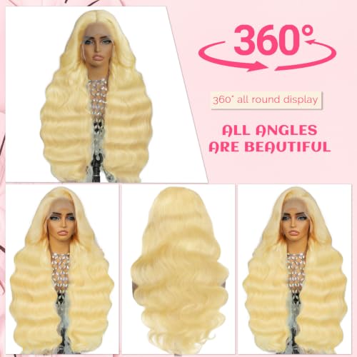 26 Inch Blonde Human Hair Lace Front Wig 13x6 Body Wave Unprocessed 613