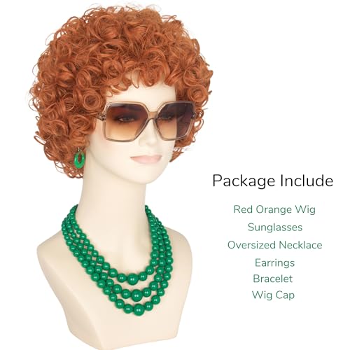 Green Jewelry Set with Glasses for Women Short Curly Red Brown Wig - Variation of THIS listing