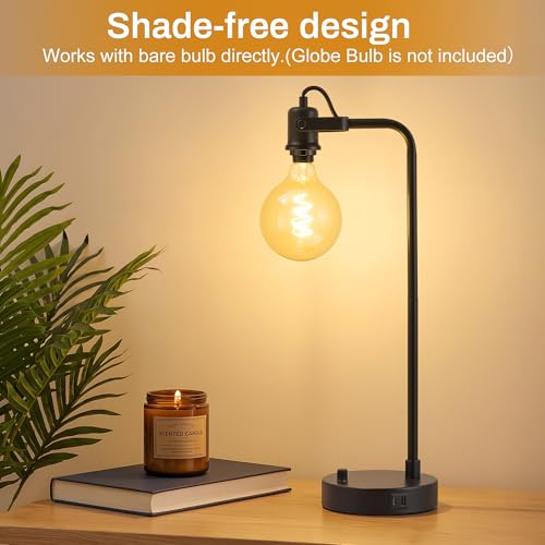 Black Adjustable Bedside & Table Lamp Set of 2 with USB-C & A, Dimmable, Remove Shade - Variation Black-A