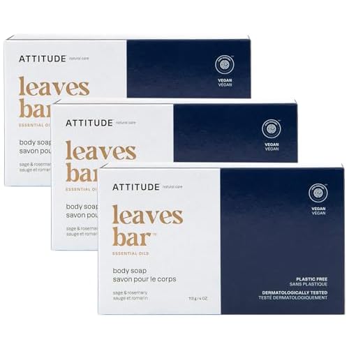 ATTITUDE Bath and Shower Body Soap Bar, EWG Verified, Plastic-free, Plant and Mineral-Based Ingredients, Vegan and Cruelty-free Personal Care Products, Sandalwood, 4 Ounces (Pack of 3)