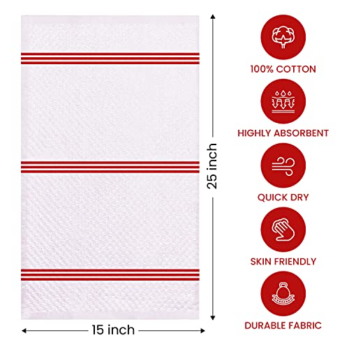 Infinitee Xclusives Premium Red Kitchen Towels ? Pack of 6, 100% Cotton 15 x 25 Inches Absorbent Dish Towels + Washcloths Set ? Pack of 12, 13x13 Inches 100% Cotton Wash Cloths