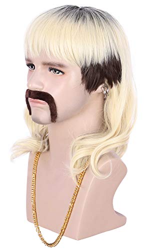 Karlery Adult 70s 80s Rocker Mullet Wig Long Wave Blonde & Dark Costume Hair