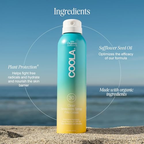 COOLA SPF 30 Clear Sunscreen Spray with Pina Colada Scent - Water Resistant 6 Oz