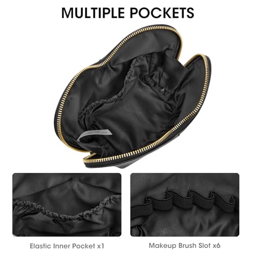 Heart Shaped Leather Makeup Bag - Large Travel Toiletry Organizer for Women - Black