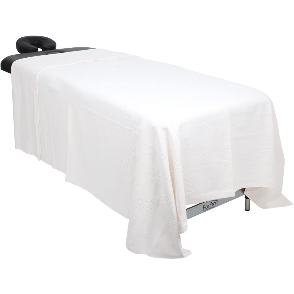 ForPro Professional Collection Premium Checker Weave Thermal Massage Blanket, 100% Cotton, for Massage Tables, Beds, Sofas, 66" x 90", White