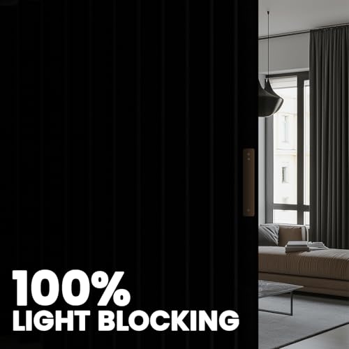 Black Room Divider Curtain Set with Flexible Ceiling Track - 100W x 96L, 1 Pack