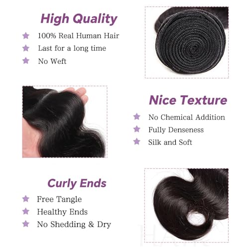 Natural Black 20 Inch 12A Body Wave Human Hair Bundles - ZGWG