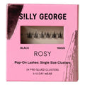 Silly George Single-Size Pop-On Lashes - DIY 1-Step Pre-Glued Faux Eyelash Cluster Kit, Natural Look Extensions, Pack of 24 Individual Clusters, Black - Rosy, 10mm