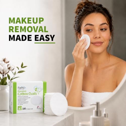 Premium 3-Inch Cotton Ovals 600 Count - Hypoallergenic & Plush Makeup Remover