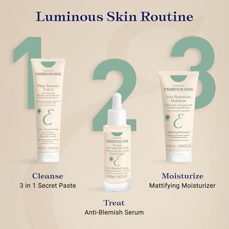 Embryolisse 3 in 1 Anti-pimples & Acne Treatment - Multipurpose Clay Mask to Control and Clear Breakouts - For Oily to Combination Skin, Paraben Free, Oil Free & Non-Comedogenic, 3.38 Fl Oz