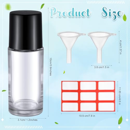 Sumind 24 Essential Oil Roller Bottles Glass Deodorant Bottle Roller Ball Container Empty Refillable Rollerball Bottle with Plastic Balls, Funnel and Sticker(30 ml,Clear)