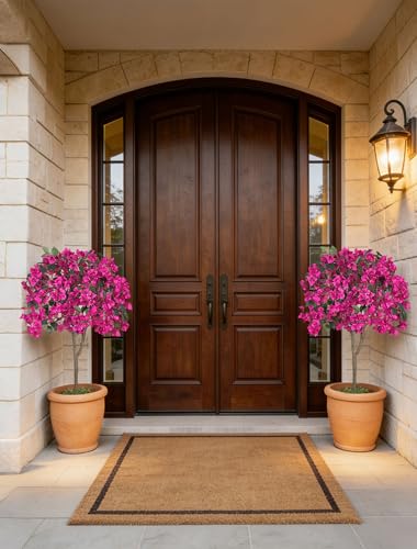 Hot Pink Bougainvillea Artificial Tree 3.9ft Set of 2 - Fake Outdoor & Indoor Decor
