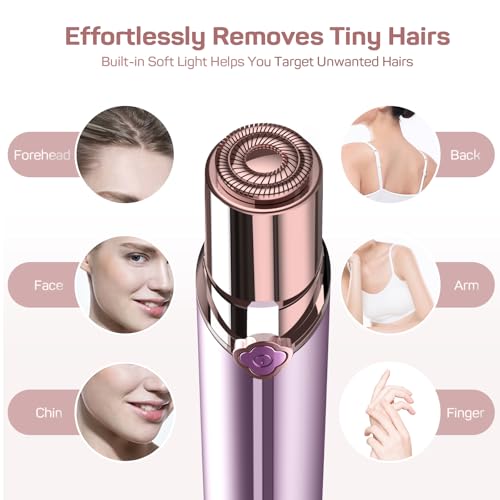 Purple Facial Hair Removal Device for Women with 4 Replacement Heads - Painless & Rechargeable