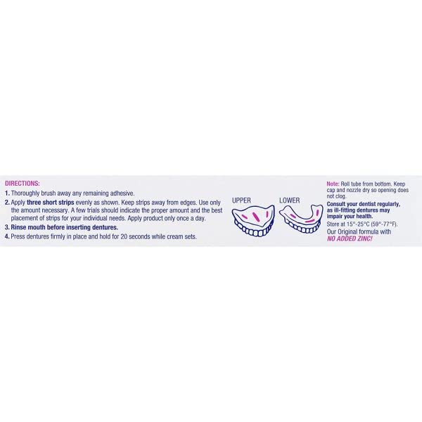 Denture Adhesive Cream Extra Strong 2.5 oz (Pack of 6) — Zinc Free, Effergrip