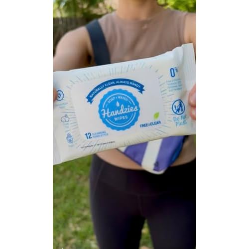 Handzies Natural Soap and Water Cleansing Towelettes- Free&Clear- 12ct Travel Pack- Bundle of 6 (72 total towelettes)