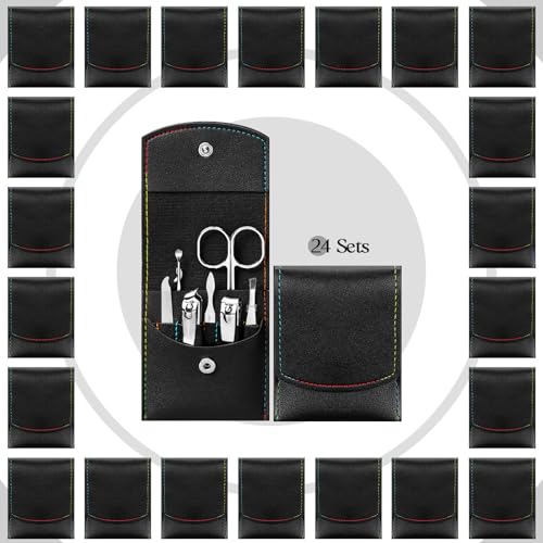 24 Pack Nail Clipper Set Manicure Pedicure Kit 7-in-1 Travel Case Black