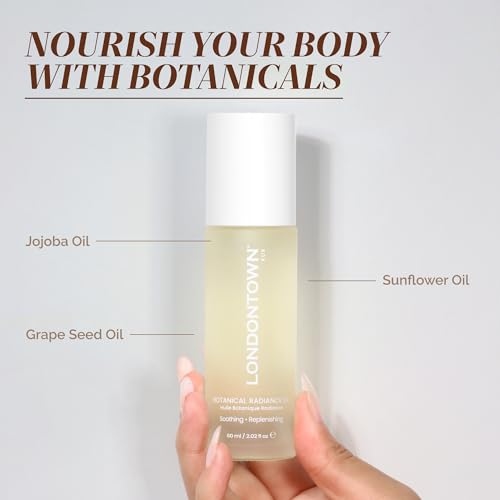 LONDONTOWN Botanical Radiance Hair Face Body Oil, Nourishing Hydration Oil for Dry Skin, Hair Shine, Ingrown Hair Treatment Post-Shave Irritation, All-Over Total Body Care - 1.95 fl oz