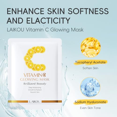 LAIKOU Vitamin C Skin Care, Skin Care Set, Face Mask, Eye Mask, Lip Mask with Serum, Cleanser, Toner, Eye Cream, Essence Cream for Women Teen Girls Mom Daughter Mother's Day Christmas Birthday