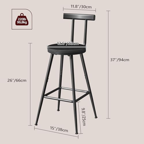 Black MAHANCRIS Adjustable Counter Bar Stools Set of 2 with Backrest & Footrest