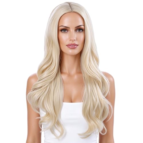 Long Blonde Wavy Curly Wig for Women - Natural Look, Adjustable Fit