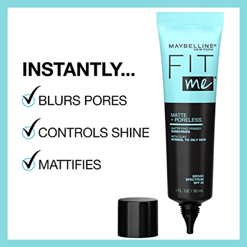 Maybelline Fit Me Matte + Poreless Liquid Foundation + Fit Me Mattifying Primer Makeup Bundle, Includes 1 Foundation in Creamy Beige and 1 Primer