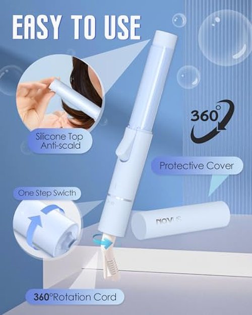 NOVUS Ceramic Mini Curling Wand for Short Hair - 1 Inch Dual Voltage Travel Wand for Worldwide Trips